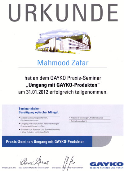GAYKO Fensterbau GmbH Umgang mit GAYKO-Produkten