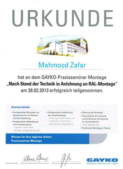 GAYKO Fensterbau GmbH Nach Stand der Technik in Anlehnung an RAL-Montage